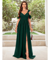 Vestido Longo Festa Chiffon Decote V Fenda Lateral Elegante | Biela